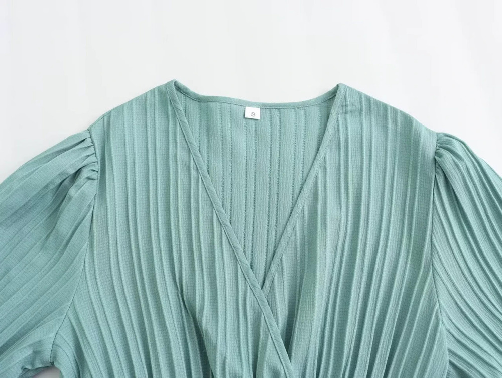 ZARA Womens Spring Long Sleeve Green Collar Fresh Slim Fit Dress